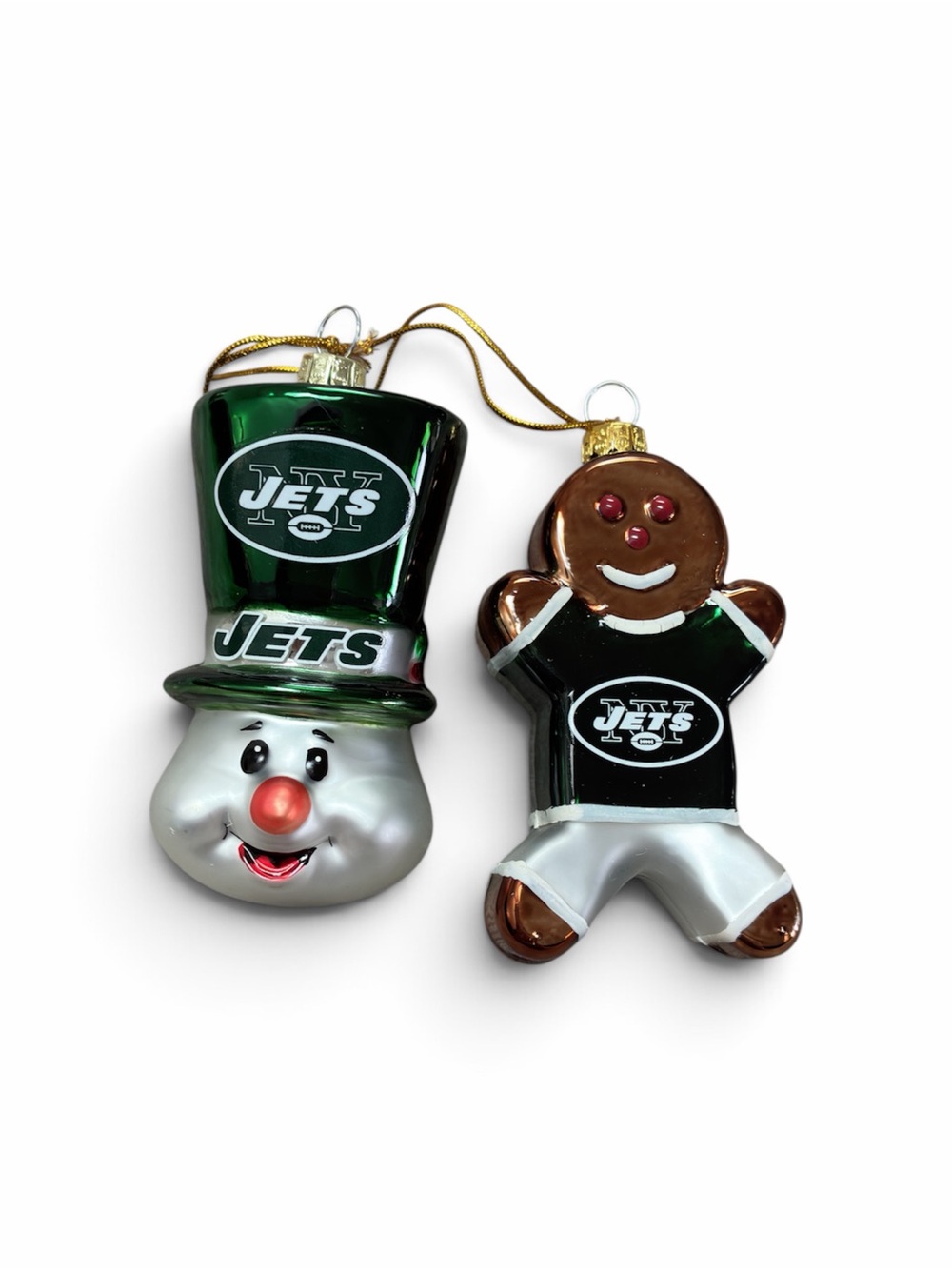 NFL New York Jets Green & Silver Snowman and Gingerbread Ornaments